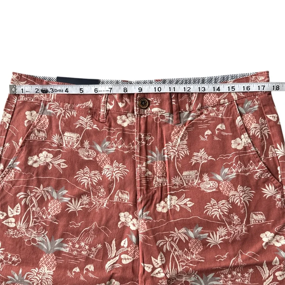 JACHS Washed Stretch Twill Shorts Tropical Print Casual‎ Flat Front Mens Size 32